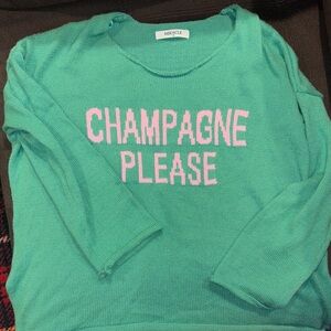 Miracle Green Sweater with Pink 'Champagne Please'